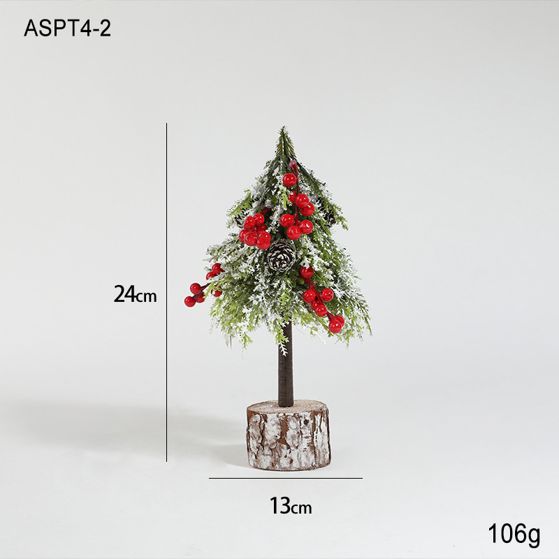 Simulación de plástico verde con nieve mini fruta roja árbol de Navidad decoración de mesa decoración pequeño regalo de Navidad