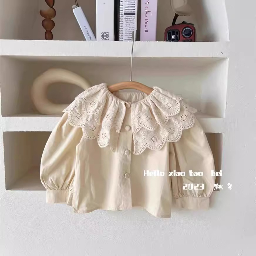 Estrella de los niños ropa de estilo coreano redondo para niños Primavera y otoño Nueva camisa de encaje de estilo occidental Retro Para niña moda para niños top a juego
