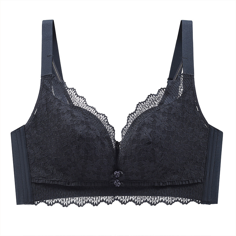 Ropa interior pecho grande pequeña ropa interior de encaje fino push up mama colección anti-flacidez pecho pequeño Sujetador push up inalámbrico para mujeres