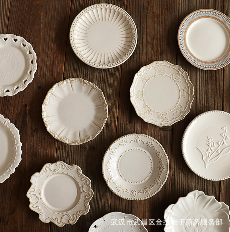 6inch Small Ceramic Snack Plates Dessert Plates Commercial Appetizer Plates Embossed Single-Serving Flat Plates Bone China Plates