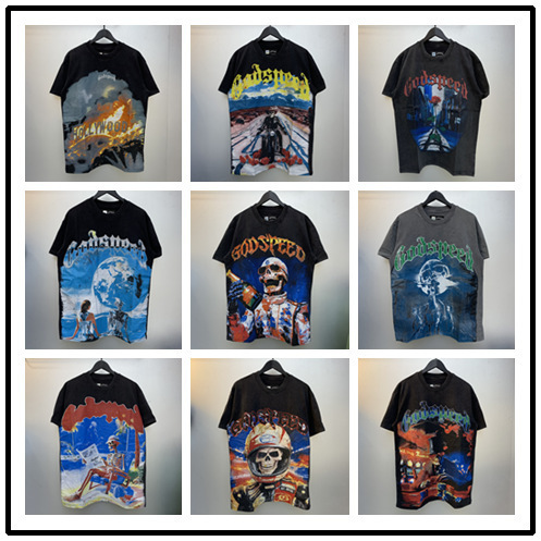 Cross-Border Trendy Brand Export God&Speed Skull Letter Pattern Washed Short-Sleeved T-Shirt for Men and Women High Street Distressed Half-Sleeve Cross-Border Trendy Brand Export God&Speed Skull Letter Pattern Washed Short-Sleeved T-Shirt for Men and Women High Street Distressed Half-Sleeve