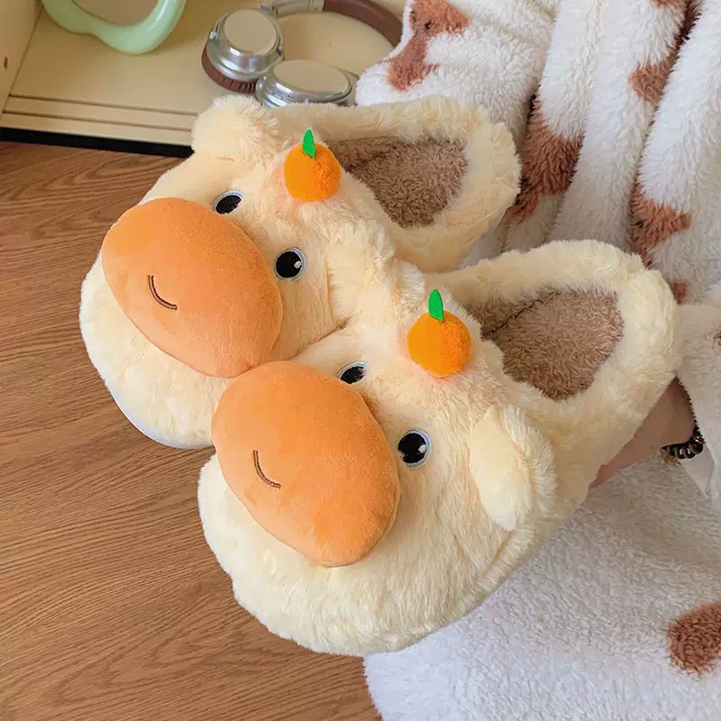 不含税）可爱水豚棉拖鞋女冬季男女情侣外穿防滑家居室内保暖棉鞋