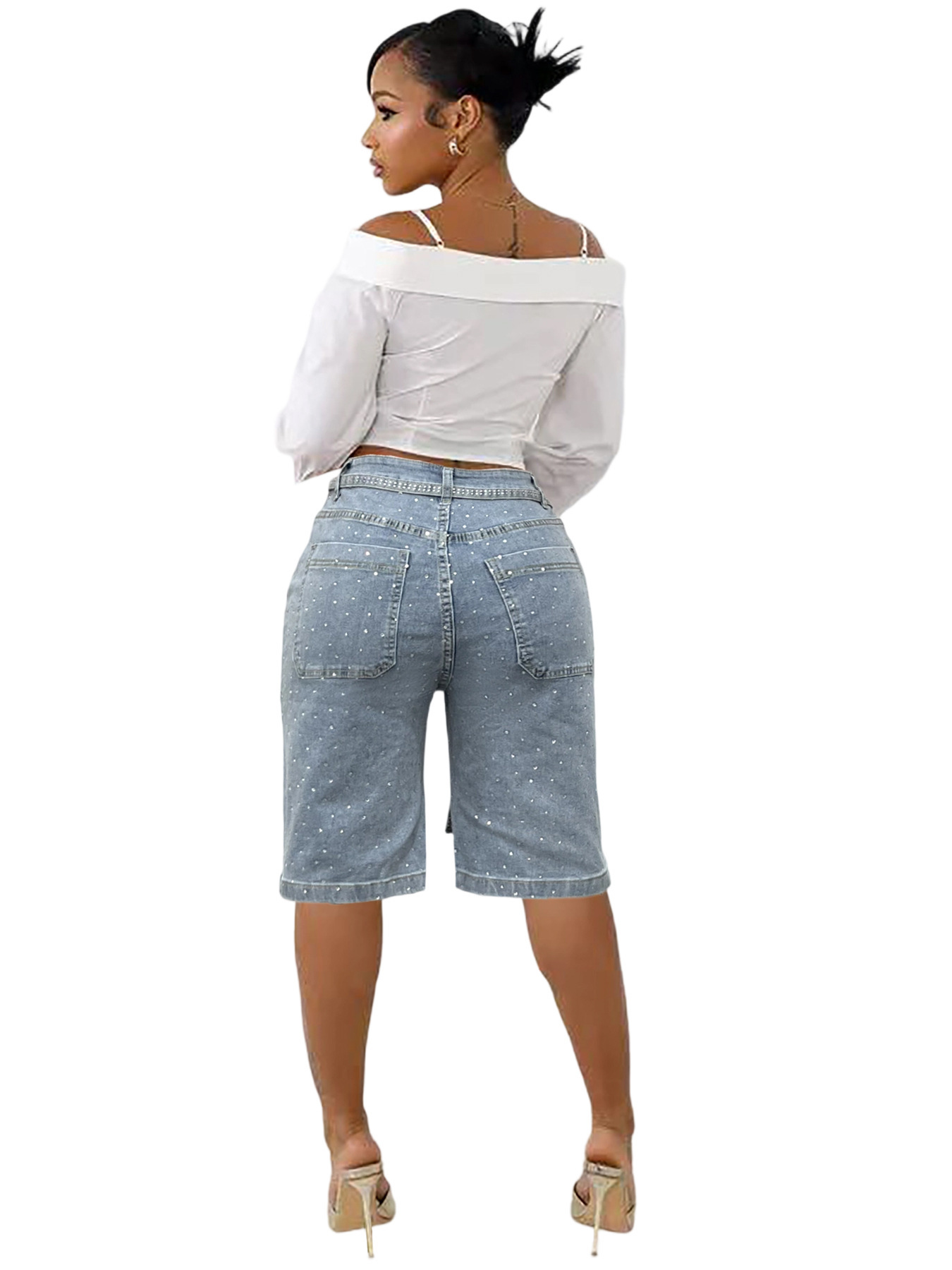 Damen Jeans Mit Strassgürtel Und Pünktchenmuster Weiter Schnitt_voghion.com