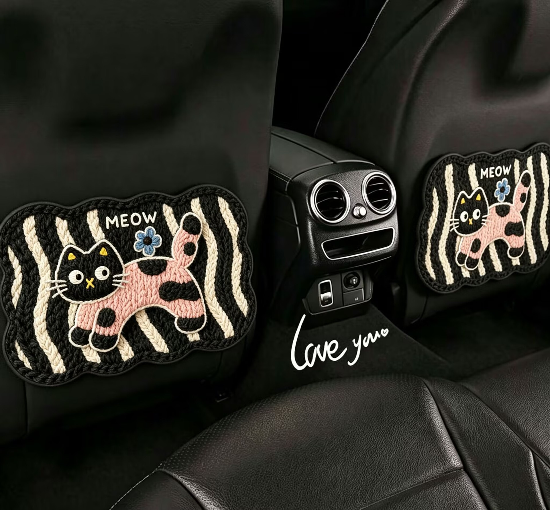Woven Zebra Pattern Dog and Cat Cute Car Interior Children's Anti-Kick Mat Cartoon Car Seat Back Anti-Kick Mat Cartoon