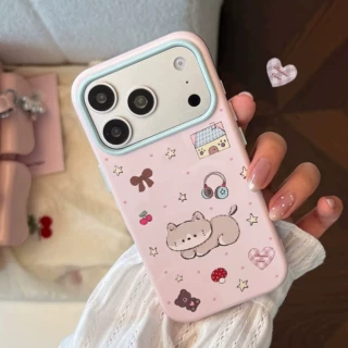 浅粉底波点小胖猫蝴蝶结手机壳适用iPhone18苹果17ProMax保护套16