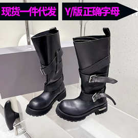 巴黎同款~毒液黑色骑士靴女2025新款厚底长筒女士靴子机车靴子