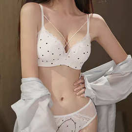 性感纯欲内衣女聚拢小胸蕾丝波点文胸套装无钢圈收副乳胸罩批发