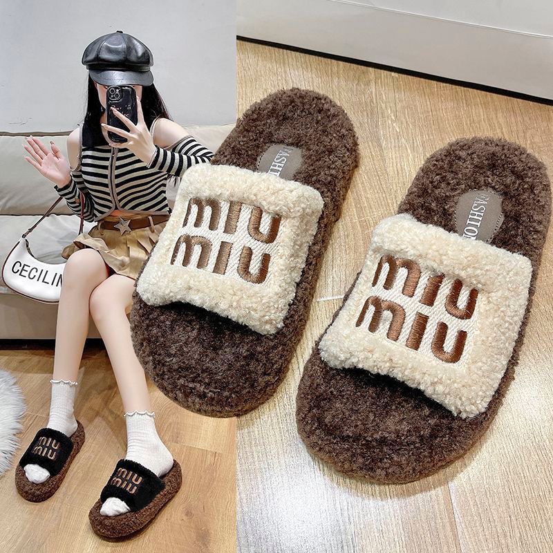 Zapatillas de lana de fondo grueso 2024 otoño y invierno nuevas zapatillas de moda versátiles de alto valor de cachemira casual en línea image 4