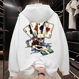 New Trendy Brand Spring & Fall American Printed Sweatshirt, Handsome and Simple Men's Trendyy Hooded Versatile Autumn and Winter Velvet Long Sleeves