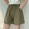 Cotton shorts, sports trousers, A-line, loose fit, plus size, high waist, cotton and linen