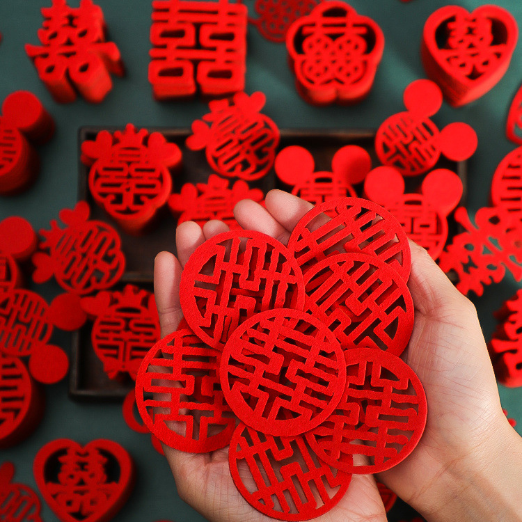 Wedding bed decoration, creative wedding confetti fruit bowl, wedding staircase, little happy ones throwing auspicious characters for the wedding.