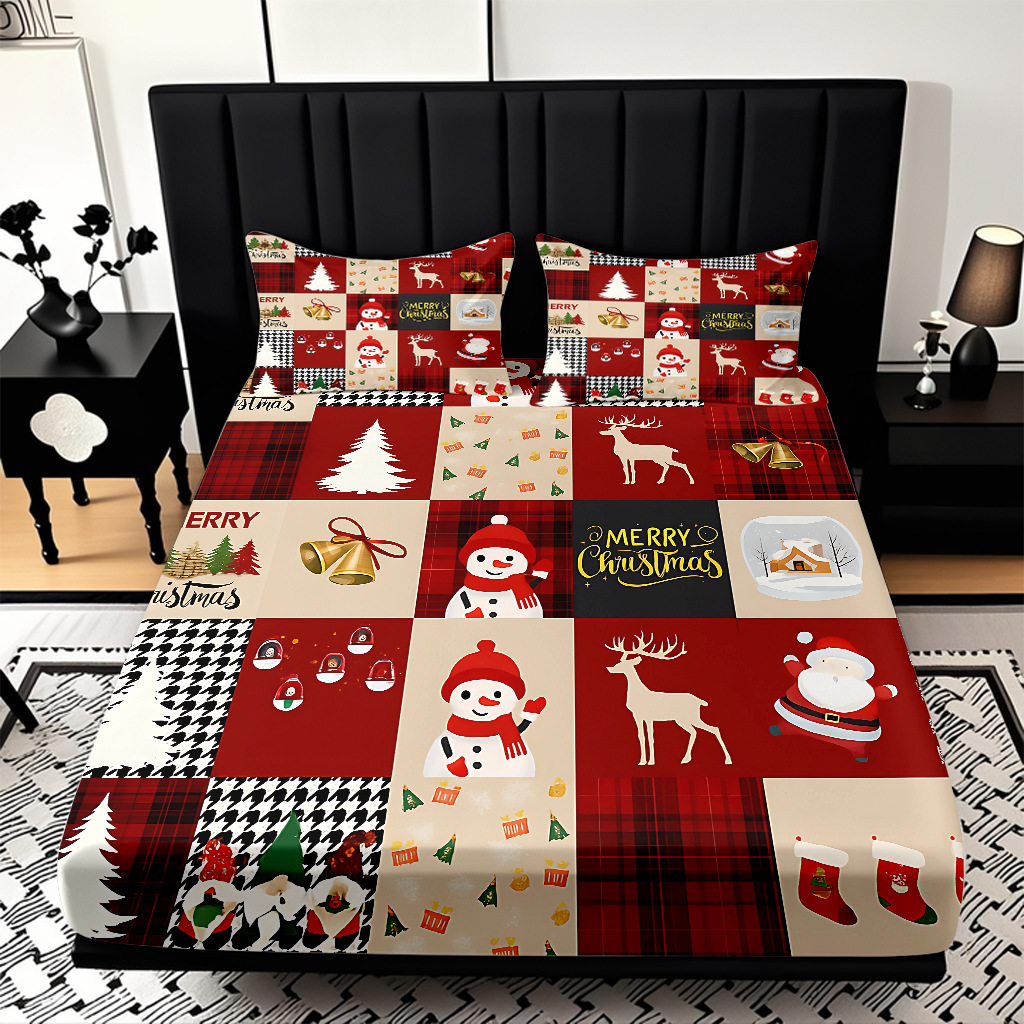 TEMU / JIT nuevos productos transfronterizos adorables series de Navidad molido HD impresión digital cama de cama Kasa set ropa de cama