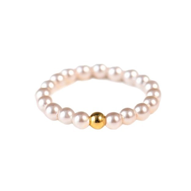 Anillo de perlas estilo retro francés para mujer banda elástica_voghion.com
