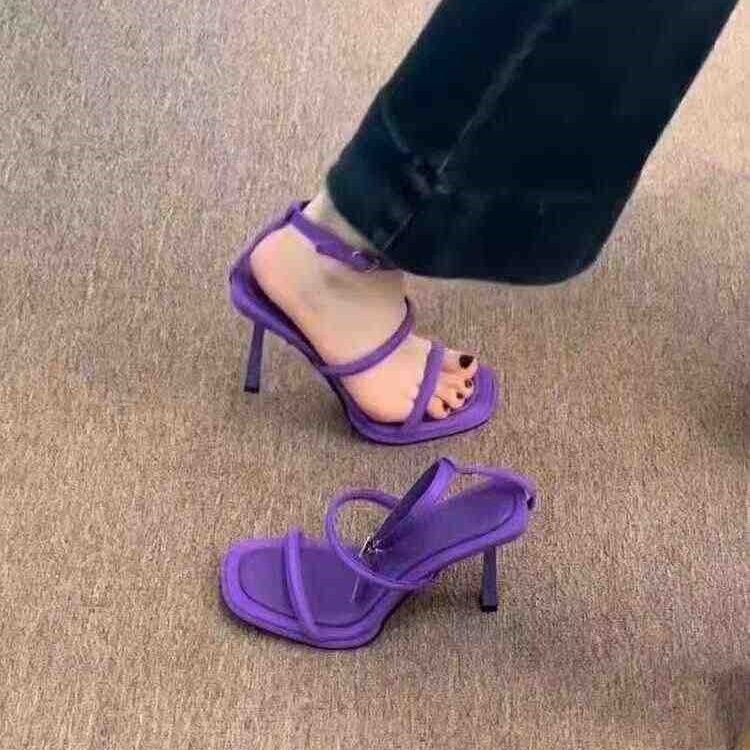 Ins Is Really Beautiful~French Niche High-End One-Strap Sandals for Women with Stiletto Heels, Square Toes and Open-Toe Roman High Heels