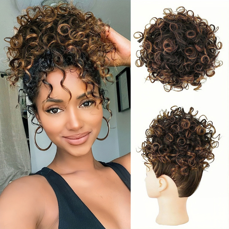 European and American Foreign Trade Wig Drawstring Hair Bag for Women Small Curly Fluffy Messy Short Curly Hair Ponytail Synthetic Hair Bag Bun European and American Foreign Trade Wig Drawstring Hair Bag for Women Small Curly Fluffy Messy Short Curly Hair Ponytail Synthetic Hair Bag Bun