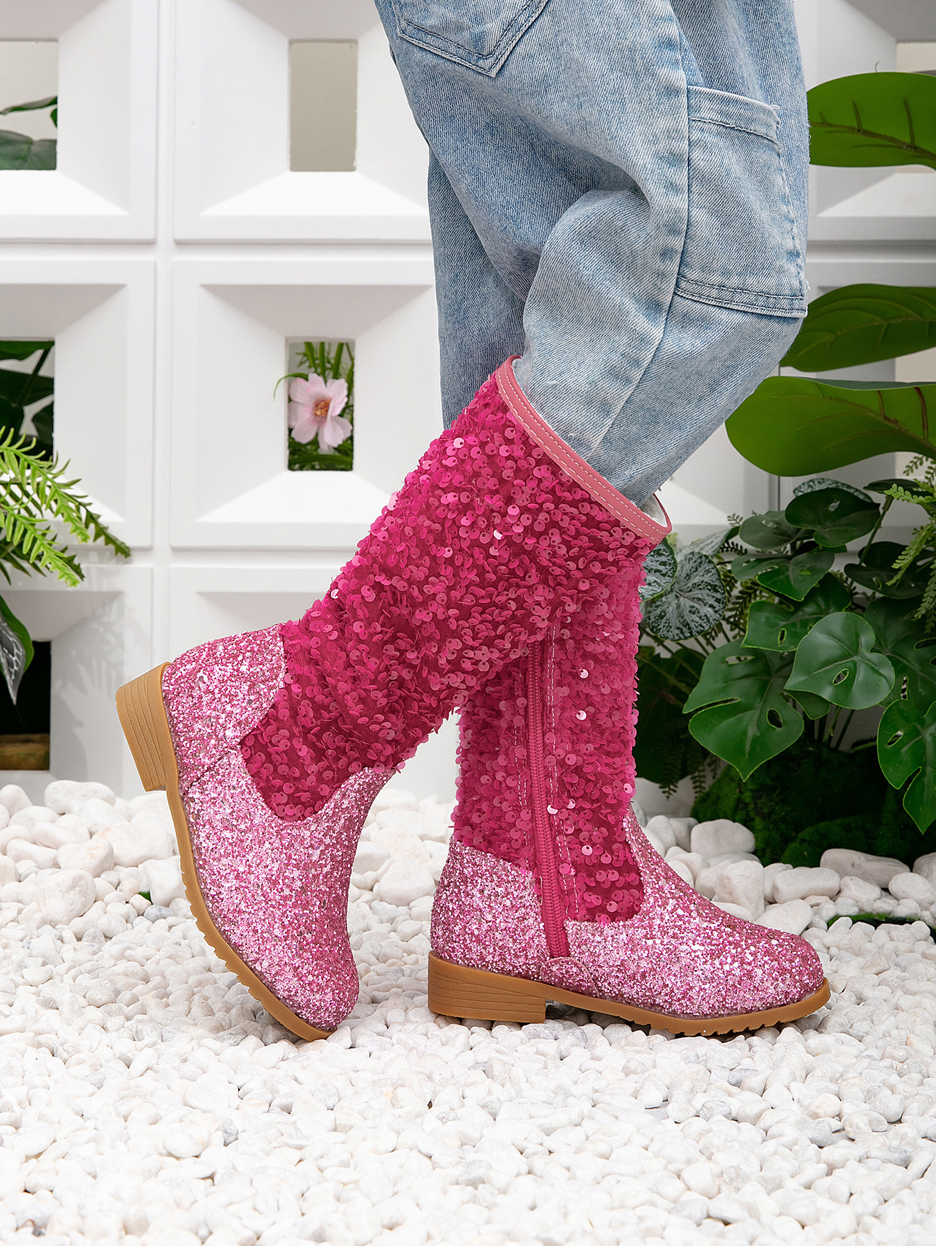Kids' shoes autumn and winter new girls sequined princess boots little girls plus velvet warm long boots children's soft bottom high boots_voghion.com