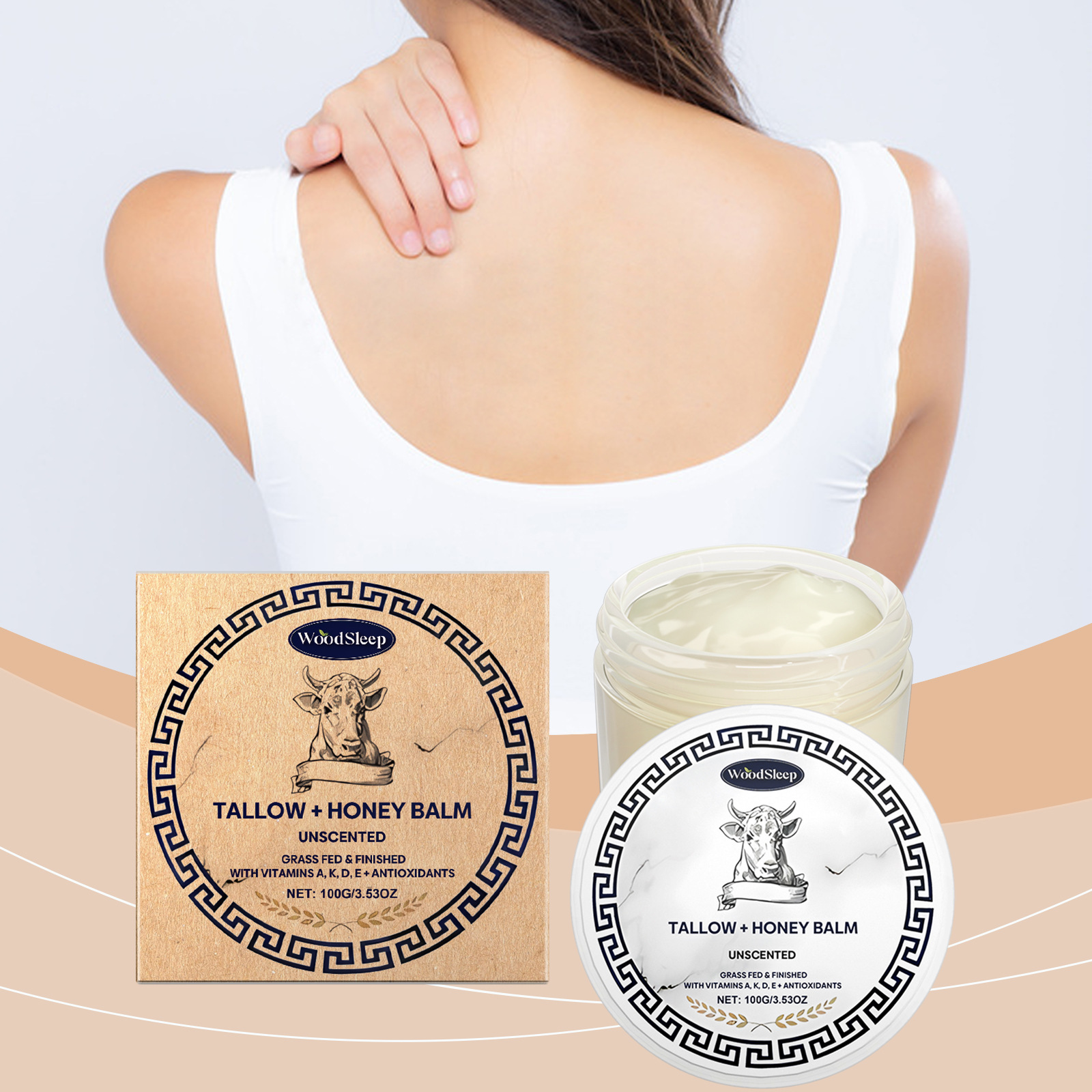 Woodsleep Honey Beef Tallow Balm Deeply Gentle Skin Care and Conditioning Balm for Daily Use, Moisturizing and Hydrating