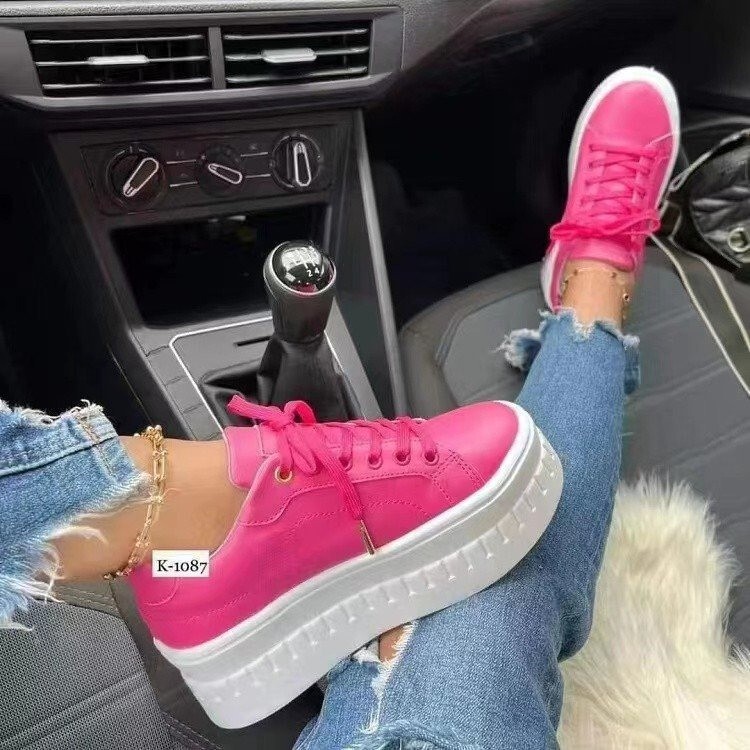 Solid Color Lace-Up White Shoes for Women, Thick-Soled New Large Size Export European and American Flats, Wish Platform Shoes, Sports Shoes Solid Color Lace-Up White Shoes for Women, Thick-Soled New Large Size Export European and American Flats, Wish Platform Shoes, Sports Shoes