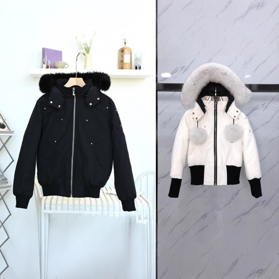 Moose 02/03 Scissors down Jacket Couple Style down Jacket Men's and Women's Short Fox Fur Hooded Jacket