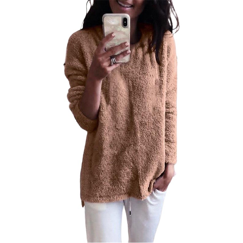 2026Wish Amazon Fashion Women's Winter New Round Neck Sweater Fleece Top Sweater in Stock