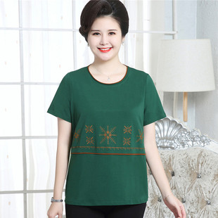 Middle-Aged and Elderly Short-Sleeved T-Shirts for Women Pure Cotton 2025 New Summer Clothes Large Size 100kg Middle-Aged Mother T-Shirt Style Tops