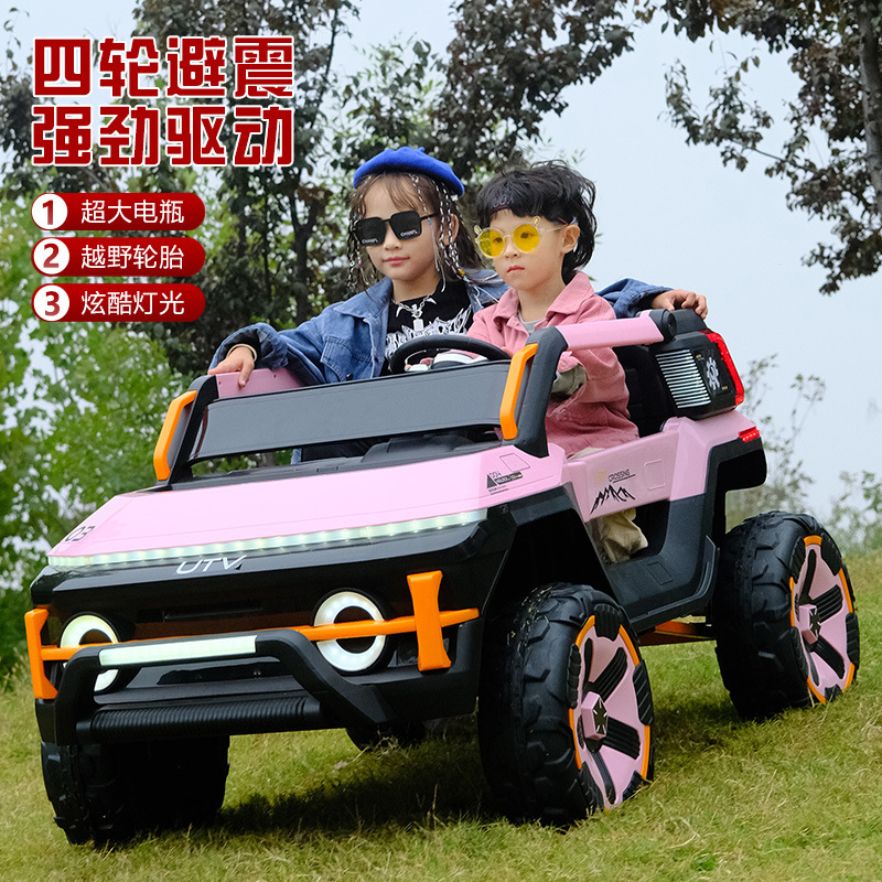 Vehículo todoterreno grande para niños, coche de cuatro ruedas biplaza, coche eléctrico de juguete con control remoto y tracción en las cuatro ruedas para niños y niñas de 1 a 6 años.