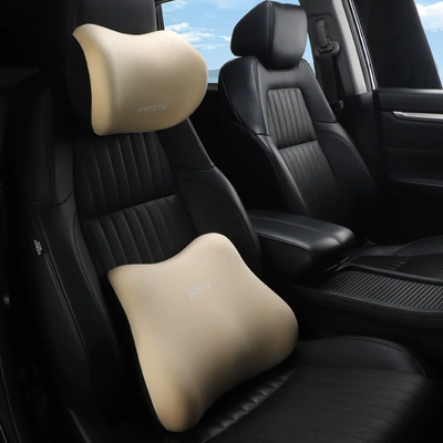 Support Car Driving Headrest Seat: Headrest - beige-headrest-waist-pillow