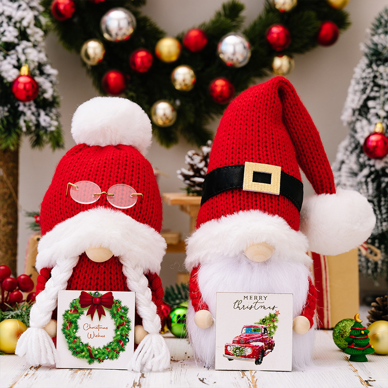 Kreative neue Weihnachtsdekorationen Weihnachten Haarball Strickmütze Kuscheln Rudolph Puppe_voghion.com