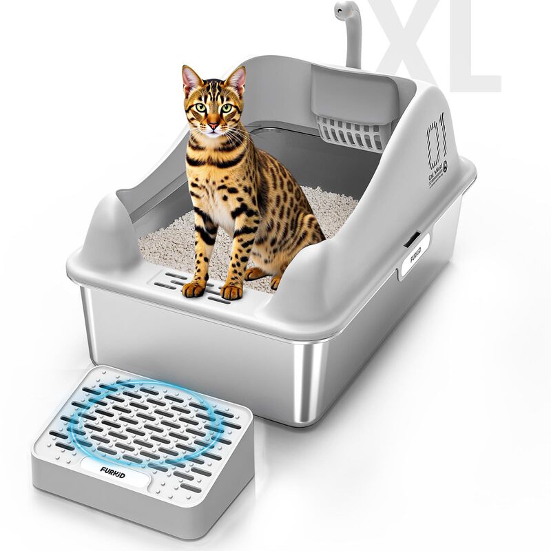 Stainless Steel Cat Litter Box Large Cat Litter Tray Pet Smart Cleaning Equipment Cat Toilet Easy Shovel Splash Control Sand Box