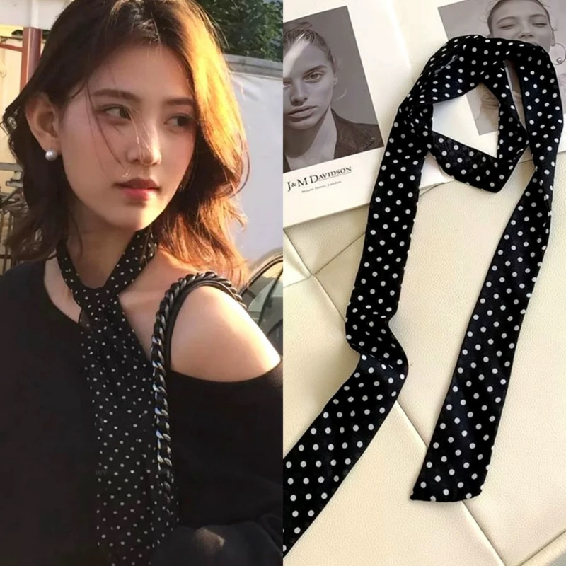 Korean-style Poll Dot Niche Silk Scarf Neck Tie Hair Ribbon Women's High-end Scarf Spring and Summer Thin Neck Protection Long Scarf