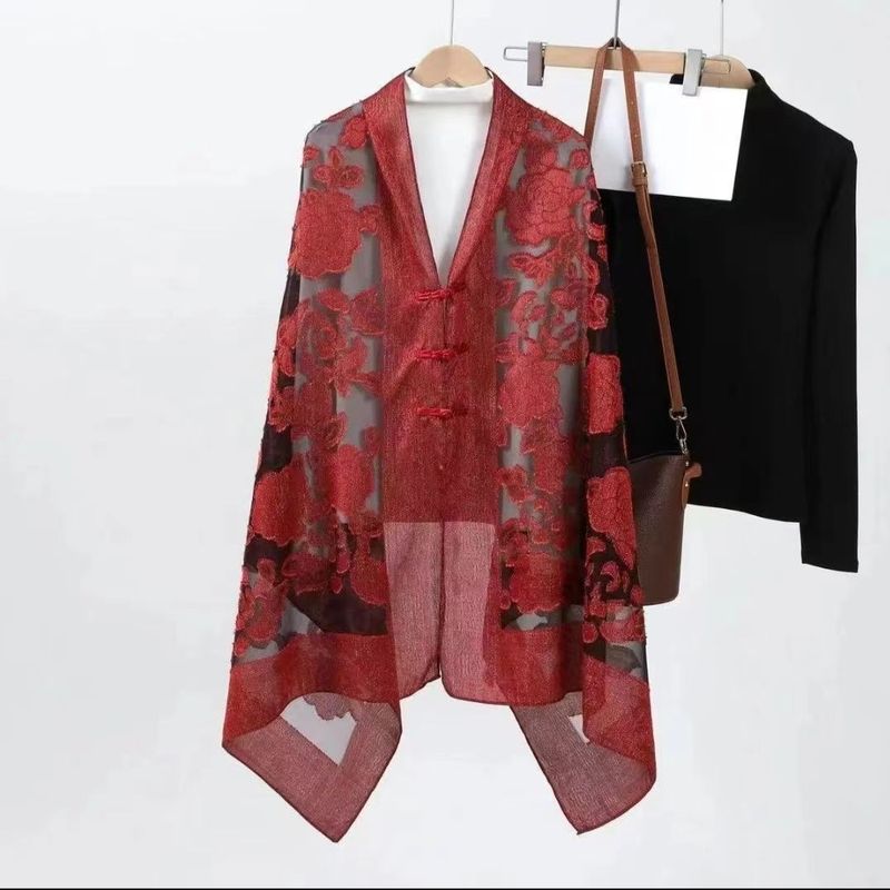 新しい春夏の薄いカットのシルクのバラの中国式のゆったりした大きいサイズの名前の風のお母さんのマントの喜姑のマント|undefined