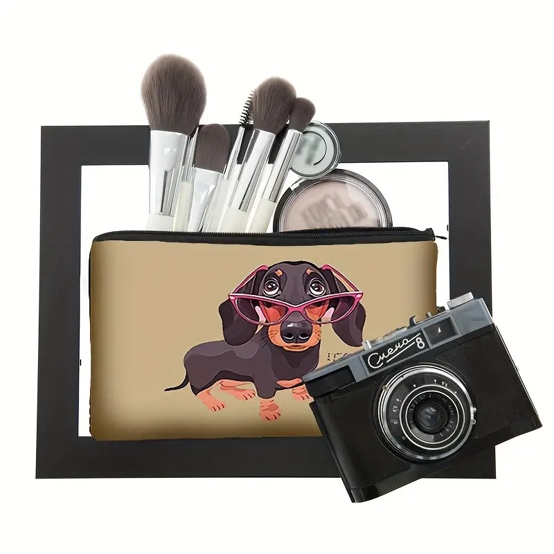 Bolsa de cosméticos para mujer de Amazon, transfronteriza, bonita y creativa, con diseño de cachorro, bolsa de almacenamiento de lino impermeable con cremallera, almacenamiento creativo