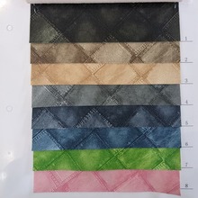 义乌厂仿牛仔印花格子纹PU皮料整张批发现货箱包装盒人造皮革面料