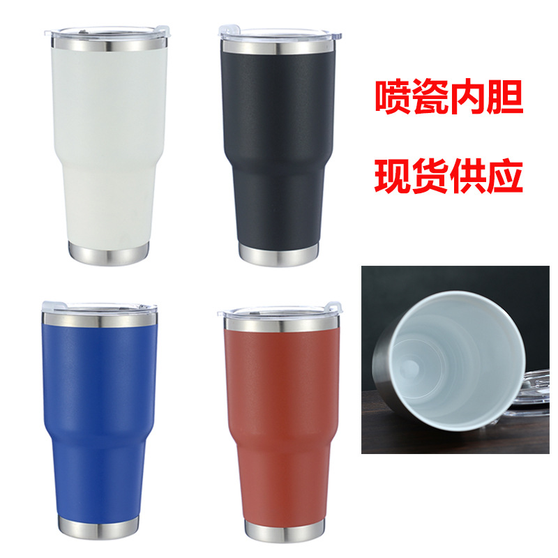 Suministro directo de fábrica 30oz aerosol interior de cerámica taza de helado taza de cerveza de coche 304 taza de vacío de acero inoxidable taza de coche