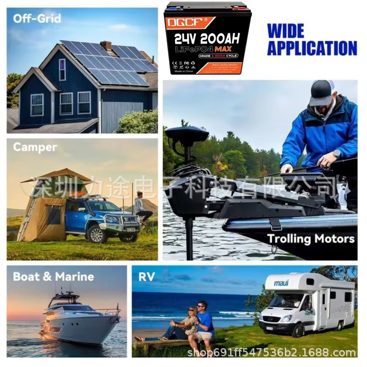 Batería de fosfato de hierro de litio de 24V 200Ah con alta potencia BMS recargable adecuada para RV RV off-road