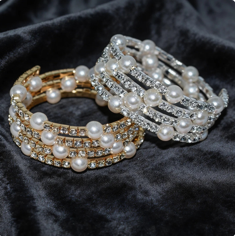 Cross-Border European and American Bridal Full Diamond Multi-Layer Elastic Bracelet with Multiple Rows of Pearls, Cross-Over Open Wrap Bracelet, Claw Diamond Bangle Cross-Border European and American Bridal Full Diamond Multi-Layer Elastic Bracelet with Multiple Rows of Pearls, Cross-Over Open Wrap Bracelet, Claw Diamond Bangle