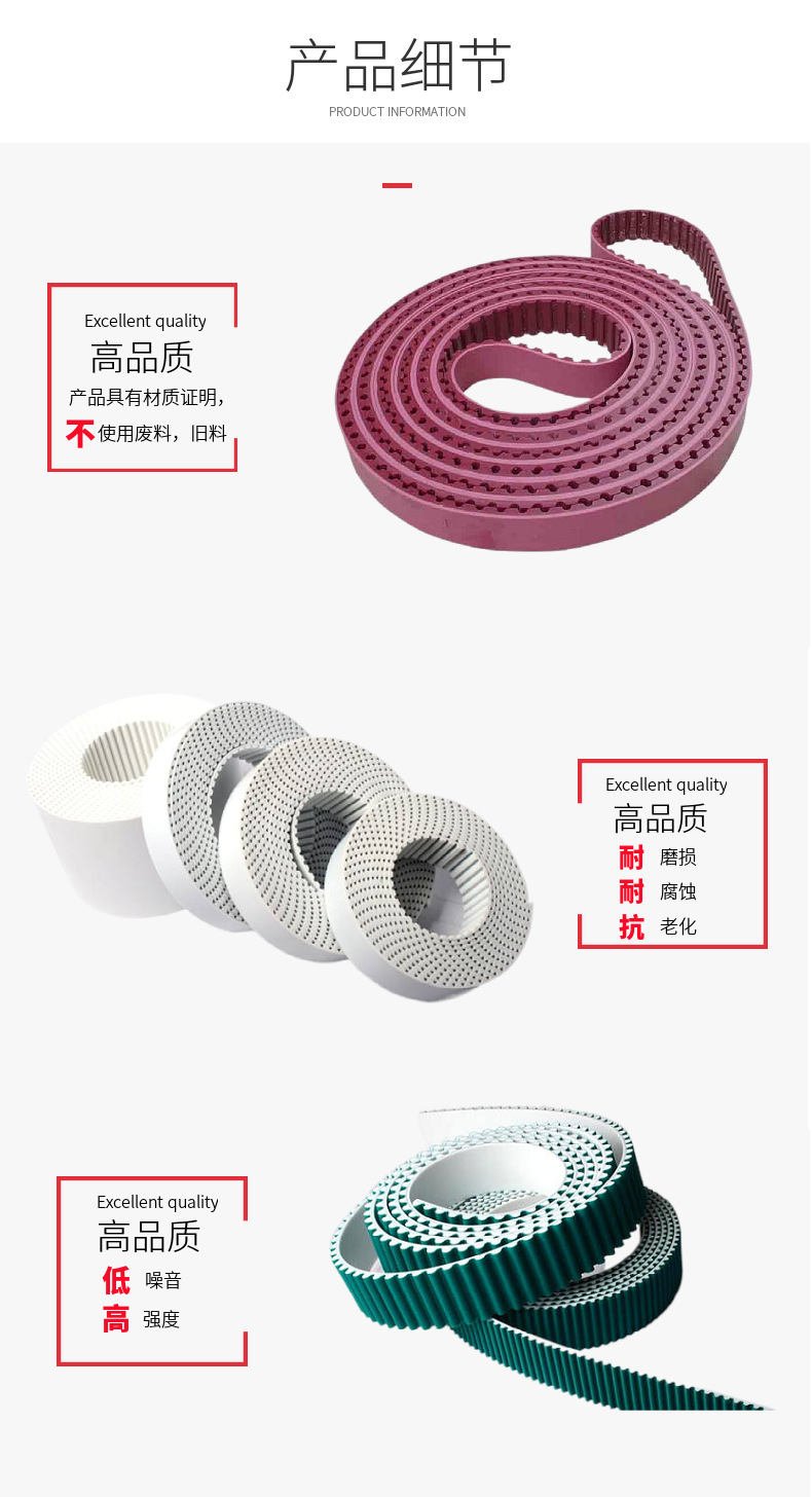 Xllhxh Seamless Integrated Food-Grade Grooved and Glued Green Fabric Stainless Steel Wire Core Synchronous Belt Conveyor Belt