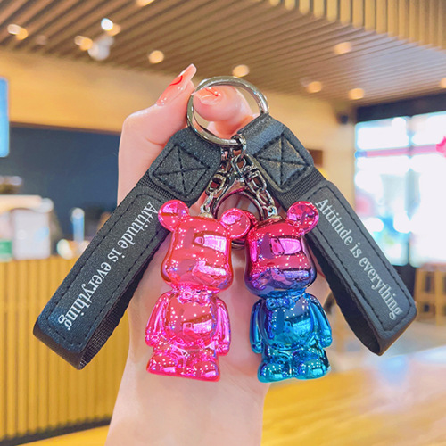 Charming Electroplated Colorful Ribbon Bear Keychain Ornament Cartoon Schoolbag Hook Decor Figure Acrylic Small Gift Wholesale