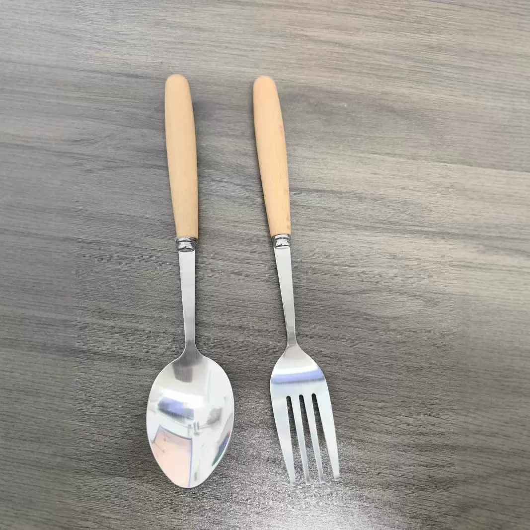 日式不锈钢木柄学生便携勺子叉子筷子学生户外餐具套装榉木柄勺叉