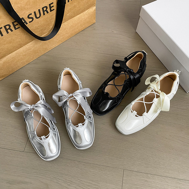 2024 New Niche Ribbon Retro Mary Jane Women's Soft Sole Bow Ballet Flat Training Casual Shoes_vogvips.com