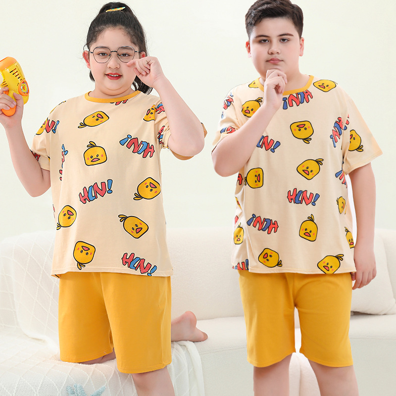 太った子供服の男の子の大きいサイズの夏服の薄いタイプのエアコンの服は肥えて家の服の青少年のパジャマの2セットのファッションを増加します。|undefined