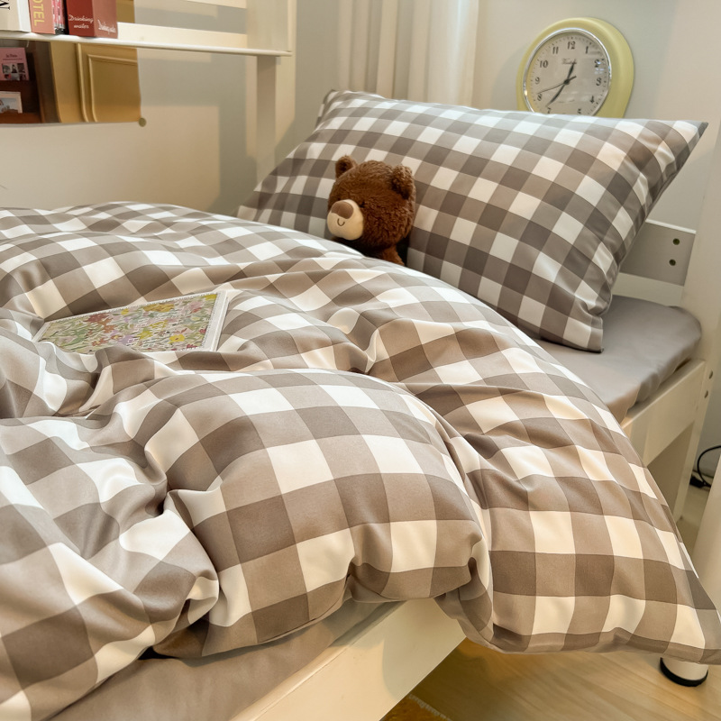 25 ropa de cama de estudiante de algodón lavado de nuevo estilo, sábanas de tres piezas, funda de edredón de cuatro piezas, dormitorio de alquiler, dormitorio dedicado