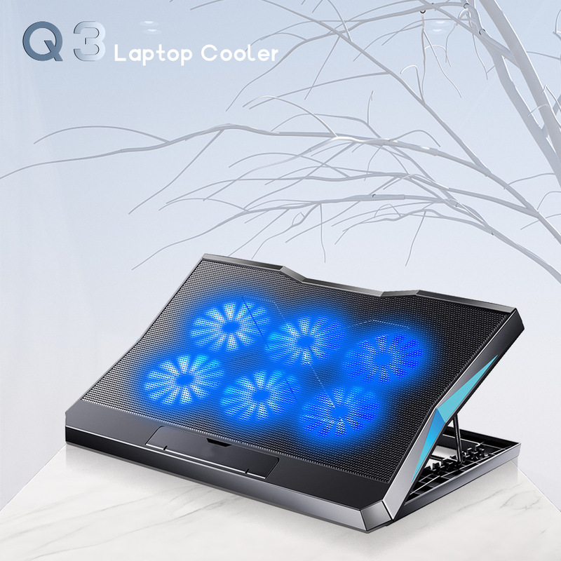 Cross-Border Q3 Notebook Radiator Six-Fan Laptop Cooling Pad Speed-Adjustable with Adjustable Cooling Base