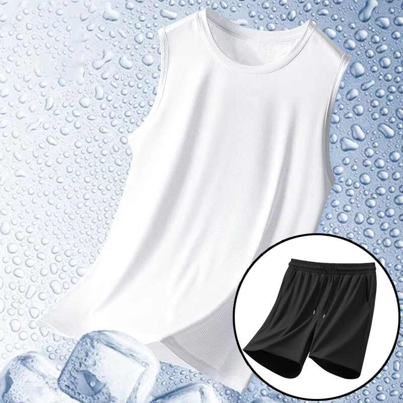 Traje deportivo, chaleco de verano para hombre, pantalones cortos, seda de hielo, secado rápido, sin mangas, ropa de entrenamiento físico, camiseta, comercio exterior, venta al por mayor transfronteriza