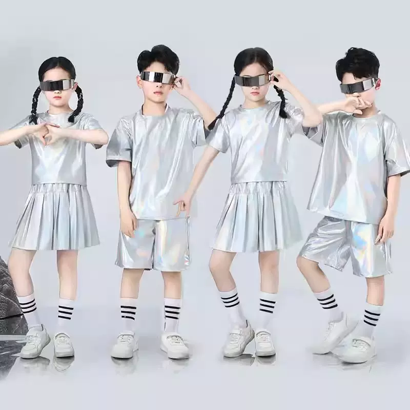 新款六一儿童街舞演出服AI科技感太空运动会啦啦爵士舞走秀套装