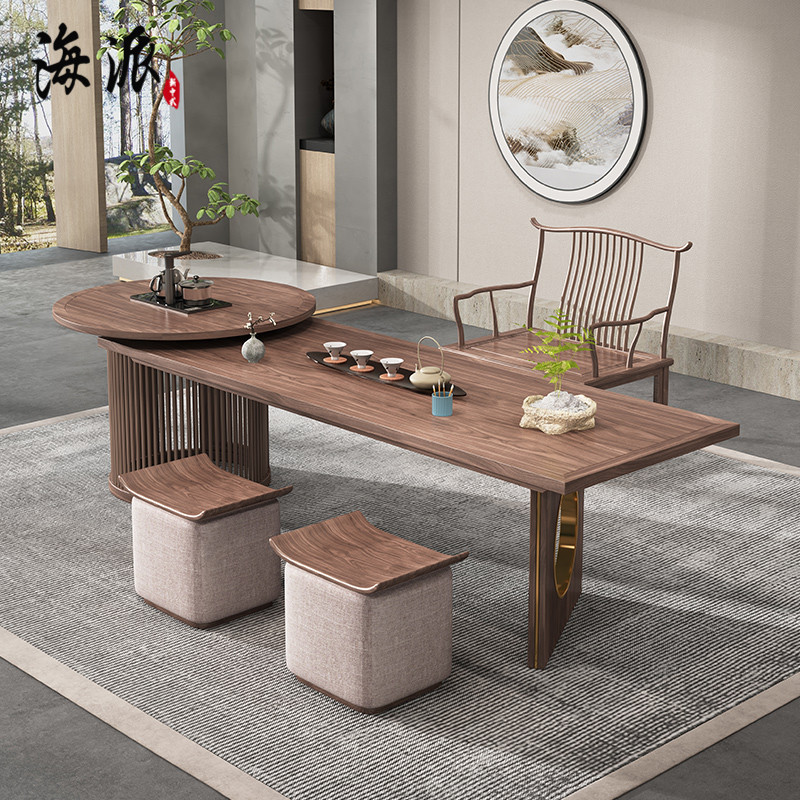 新中式茶桌椅组合禅意功夫茶台茶几茶室空间茶馆现代简约实木家具