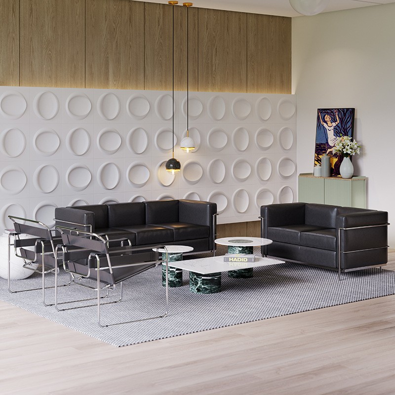 LC2 sofá de oficina de negocios minimalista clásico Corbusier negro sala de estar sofá de cuero de recepción