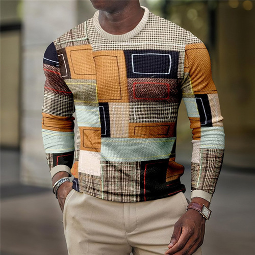 Men's European Size Checkered Print Long-Sleeve Shirt and Thin Sweatshirt for Spring and Autumn New Cross-Border Foreign Trade Supply