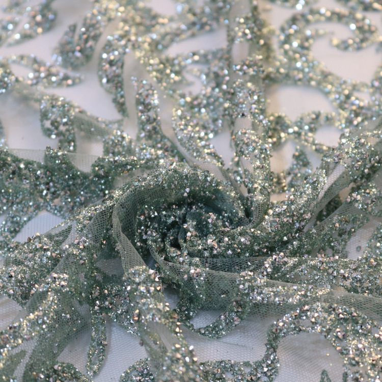 2024 nuevo hilo de malla hexagonal tela de malla de polvo fino hecha a mano tela de malla de diamante vestido de boda tela de mujer