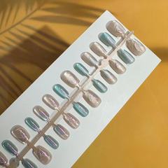 30片手工穿戴甲藍色貓眼魚尾短款顯白可拆卸成品甲片